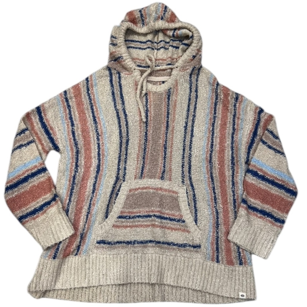 Rip Curl Unisex Y2K Surfer La Bonita Striped Multicolor Tan Poncho Knit Hoodie